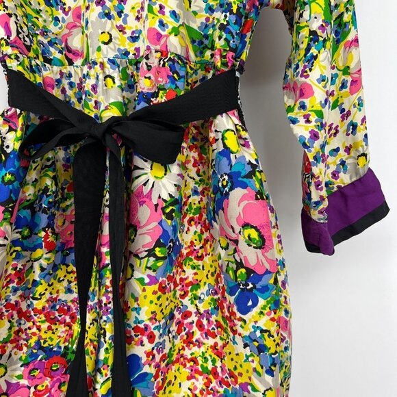 Johnny was Kimono Tunic Dress Colorful Floral Tie Back Silk Vibrant Small. - Picture 10 of 13